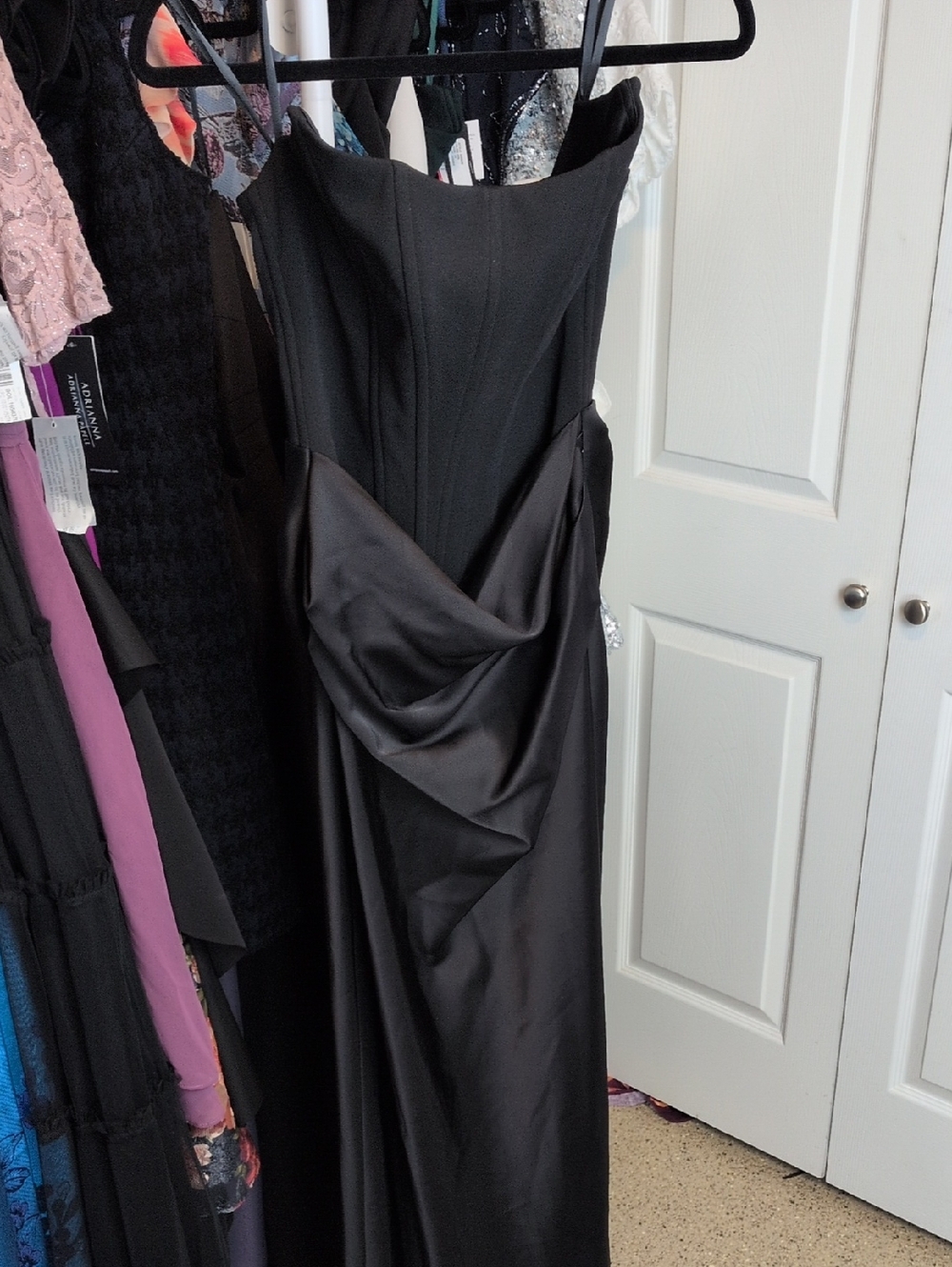 Betsy And Adams Black Satin Draped Bustier Evening Dress Sz 2